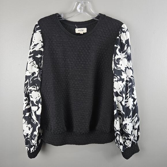Anthropologie Porridge Sweatshirt Woven Floral Puff Long Sleeve Blouse Sz Medium - Picture 1 of 7